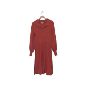 Eliza J.  Women’s Orange/Red Stretch Knit Puff Long Sleeves Pull-On Midi Dress M